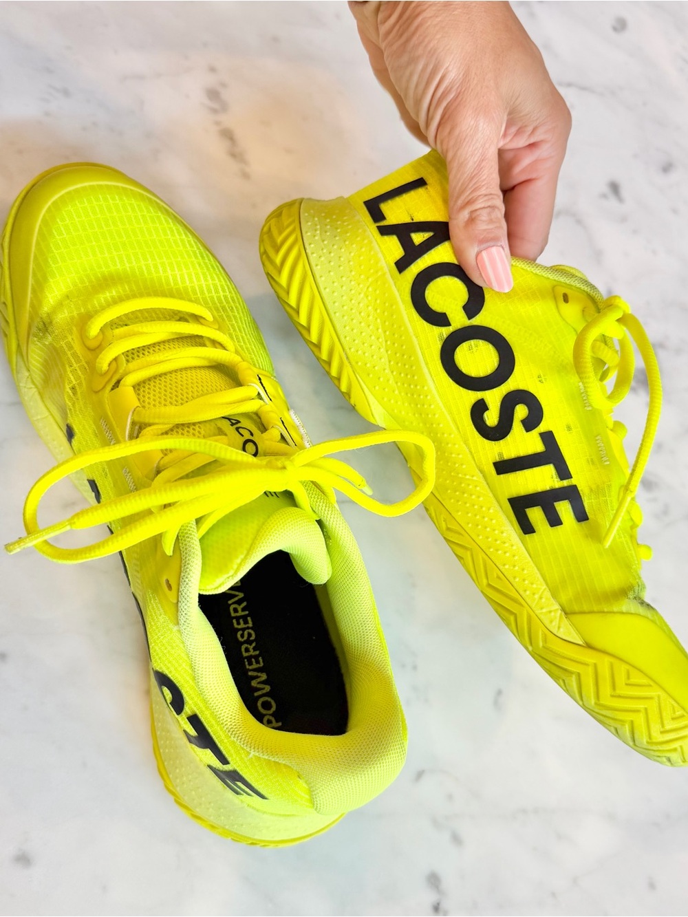 Women's Lacoste Neon Yellow Powerserve Tennis Shoe Size 8 US - Picture 3 of 7